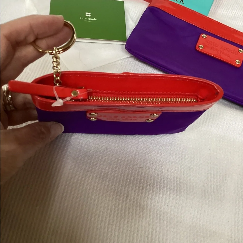 kate spade PurpleNylon and Red Patent Leather Zipper 2 pc Pouch set.  NWT - Picture 4 of 13